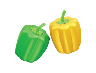 Green and yellow Capsicums  3d rendering illustration
