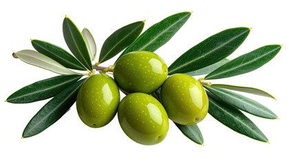 Olive branch green olives, leaves, and stems on black background