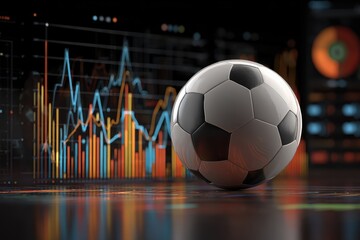 Data-driven insights show soccer's impact on performance and engagement using colorful graphs and a soccer ball at the forefront