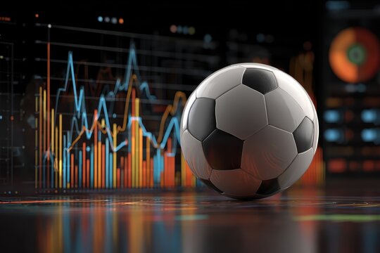 Data-driven insights show soccer's impact on performance and engagement using colorful graphs and a soccer ball at the forefront