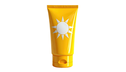 Yellow tube of sunscreen with white sun