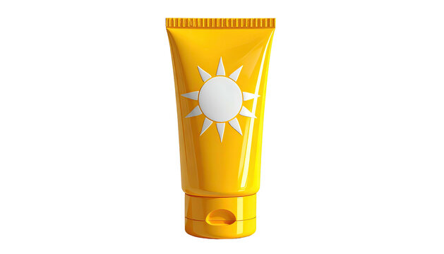 Yellow tube of sunscreen with white sun