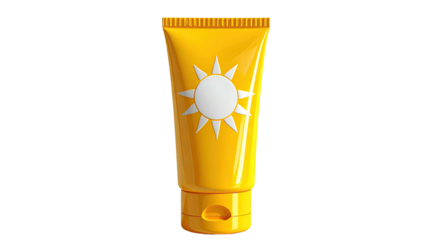 Yellow tube of sunscreen with white sun