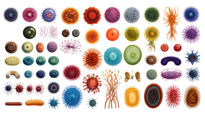 Diverse colorful circular/oval forms arranged on a black background