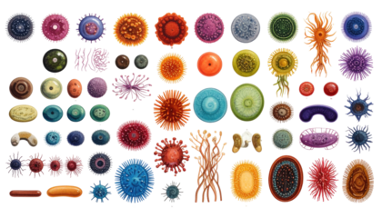 Diverse colorful circular/oval forms arranged on a black background