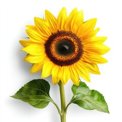 Obraz premium Vibrant Sunflower with Bright Yellow Petals and Rich Brown Center Against White Background