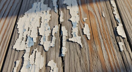Close up of weathered wood surface with peeling paint and natural textures