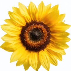 Fototapeta premium Bright and Vibrant Sunflower Bloom with Bold Yellow Petals and Rich Brown Center on White Background for Nature Themes