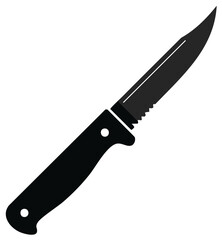 Hunting Knife Vector Illustration with Serrated Edge, Black Utility Tool Icon