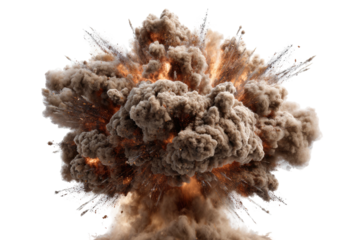 Massive, chaotic explosion of smoke, fire, and debris