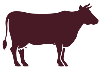Fototapeta premium Dark Red Cow Silhouette Vector Illustration Farm Animal Dairy Cattle Minimalist Graphic Design Element