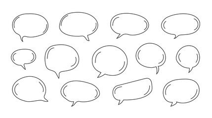 Hand-Drawn Doodle Speech Bubbles and Thought Balloons Outline Vector Set for Conversation and Dialogue.