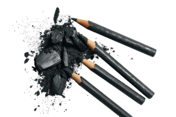 Charcoal pencils and powder artsy monochrome still life