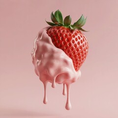 strawberry with dripping pink cream dessert sweet delicious food photography macro close up