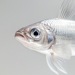 Close-Up View of a Silver Fish with Bright Eye and Delicate Fins Swimming in Clear Water