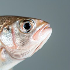 Close-Up of a Beautiful Freshwater Fish with Detailed Scales and Expressive Eye Against a Soft Background
