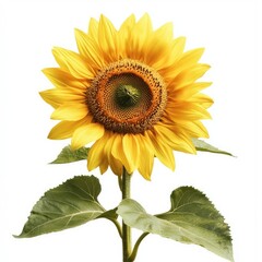 Fototapeta premium Bright Sunflower Blooms with Vibrant Yellow Petals against a Clean White Background for Freshness and Optimism