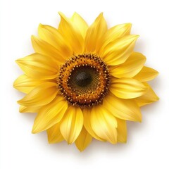Fototapeta premium Vibrant sunflower with bright yellow petals and rich brown center on a clean white background for nature and floral beauty