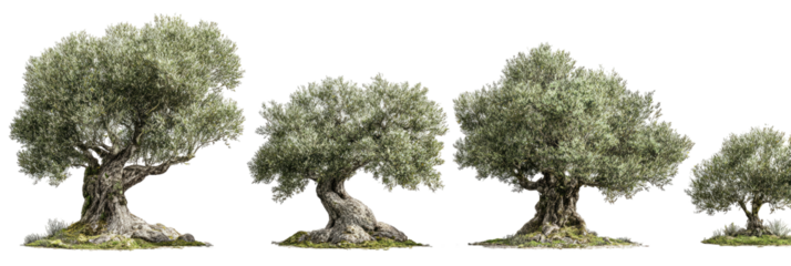 Four olive trees, size varying