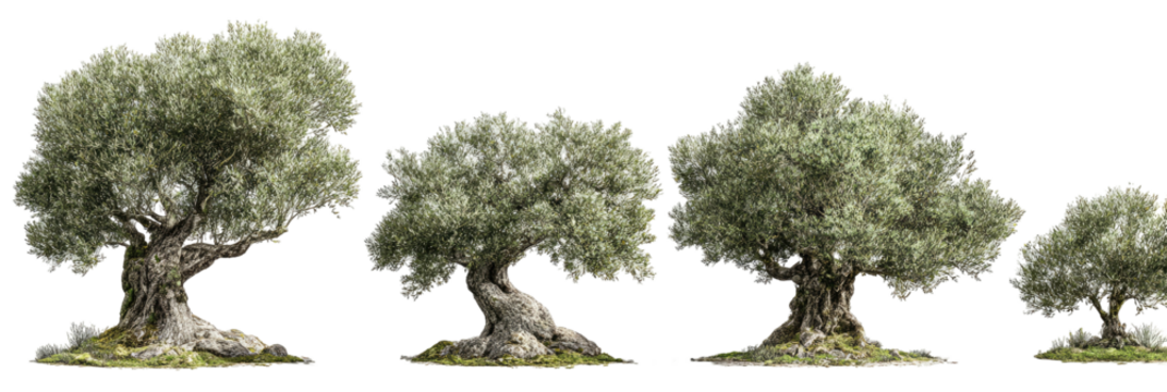 Four olive trees, size varying