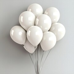 Elegant White Balloons Cluster Against Soft Gray Wall for Celebration Themes and Events Decoration