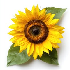 Obraz premium Bright and Vibrant Sunflower with Green Leaves, Captivating Floral Beauty for Nature Lovers and Garden Enthusiasts