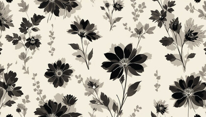 Fototapeta premium Delicate Wildflower Silhouette Pattern, Elegant Vector Botanical Design. Ai Generate.