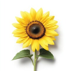 Obraz premium Vibrant Sunflower with Bright Yellow Petals and Rich Brown Center on White Background for Floral Design and Nature Themes
