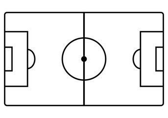 Minimalist Soccer Field Outline A Simple Black and White Illustration of a Football Pitch with Goals and Center Circle