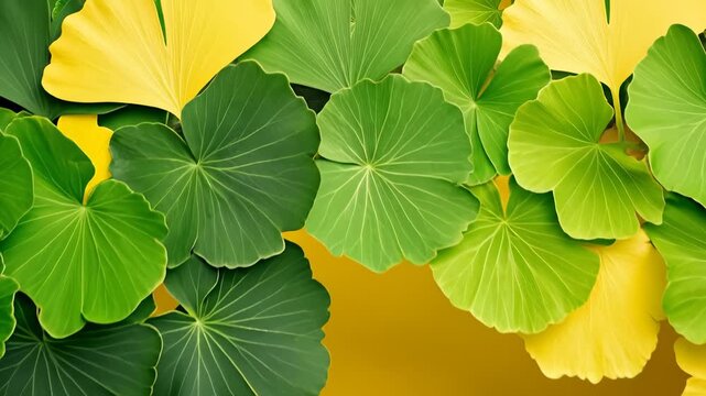 Ginkgo Leaves Forming a Border on Yellow Background