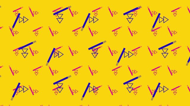 Colorful geometric shapes pattern animation on yellow background seamless loop