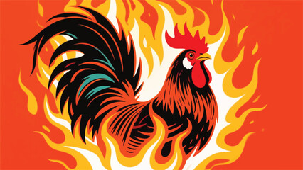 Rooster With Burning Hot Fire Illustrator Artwork Banner Background Design Template  © art88