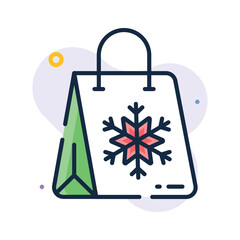 Festive holiday shopping bag decorated with white snowflake design