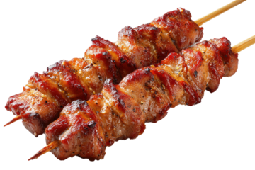 Skewered, grilled meat; two delicious-looking shish-kebabs