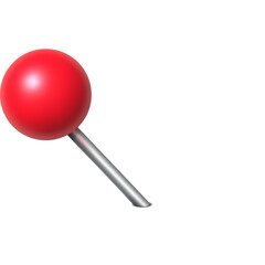 Red Round Head Push Pin on Metallic Stick with Transparent Background Object For Design