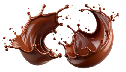 Chocolatey swirls collide, forming a dynamic, glossy cascade