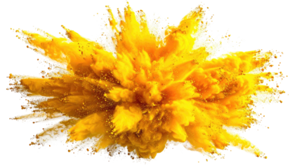 Yellow powder bursts outwards in a radial explosion