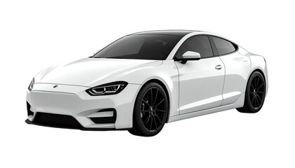 Sleek white car with black wheels parked on a black background