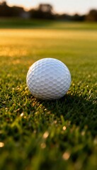 Obraz premium Close-up of a white golf ball on manicured green grass. 