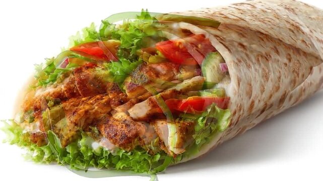 Succulent chicken wrap filled with fresh vegetables, seasoned perfectly, and wrapped in soft bread