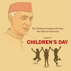 Jawaharlal Nehru Children’s Day Poster with Kids Silhouette