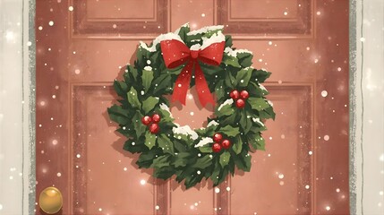 リースが飾られた温かい雰囲気の玄関ドア