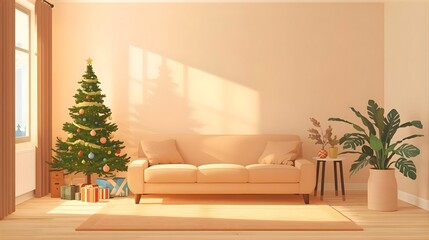 穏やかな光に満ちたクリスマスのリビングルーム