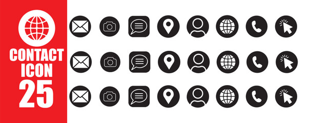 Black and White Contact and Communication Icon Pack