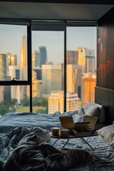 Takeaway Breakfast in Bed with Kuala Lumpur Skyline View, Malaysia
