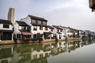 Fototapeta premium Small river near the ancient town in Wuxi, China.