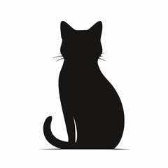 Obraz premium A silhouette of a black cat sitting upright with its tail curled around its body.