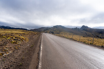 paved road in the mountains of Peru on an autumn day