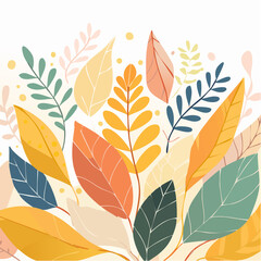 Fototapeta premium Colorful leaves illustration with warm tones and a clean, minimalist style.