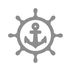 Ship steering wheel and anchor icon. Ship's wheel or helm, nautical vintage symbol vector.